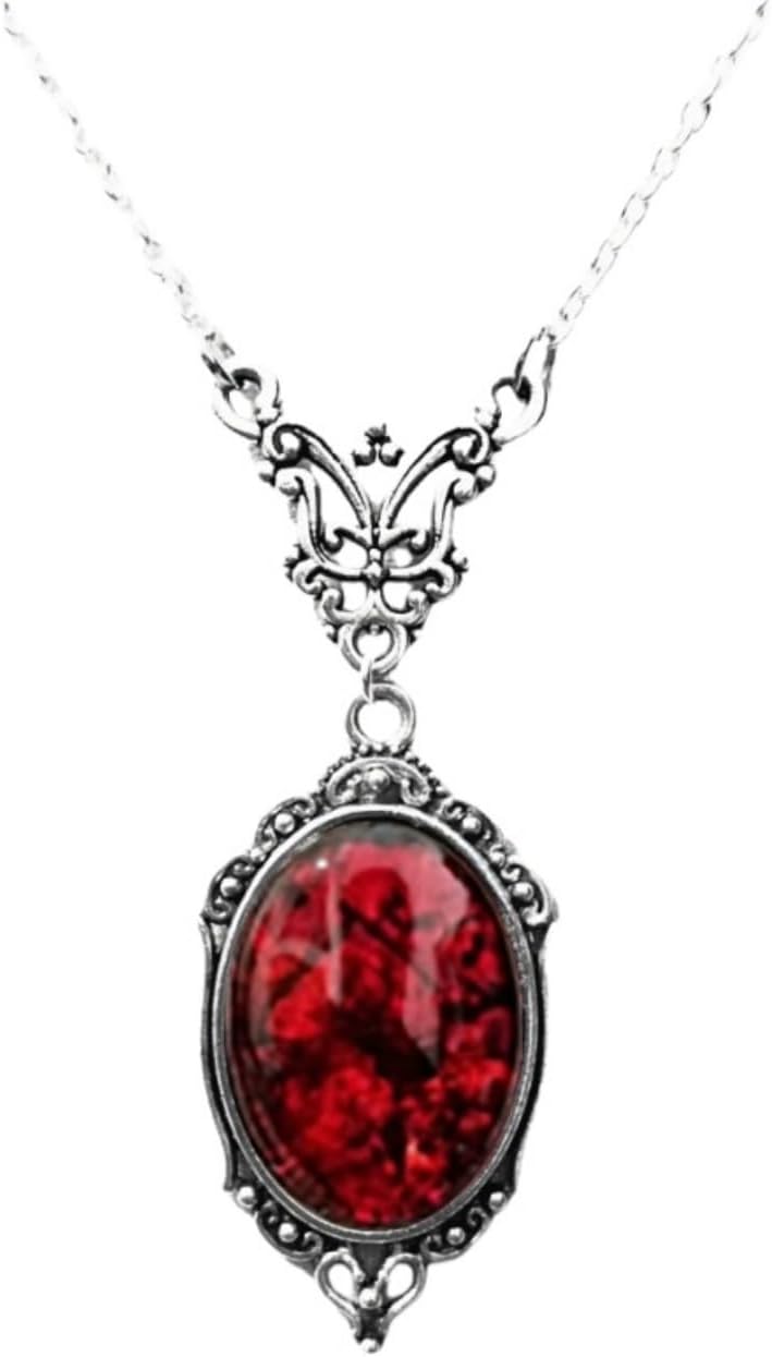 IS4U Gothic Vampire Necklace Vintage Stardust Crystal Cameo Pendant Necklace Punk Style Vampire Pendant Oval Necklace Satanic Demon Red Pendant Necklace Jewelry - Image 1
